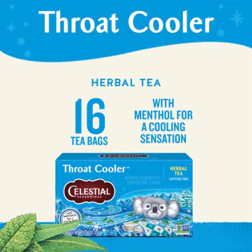 Celestial Seasonings Throat Cooler Caffeine Free Herbal Tea 16 Tea Bags
