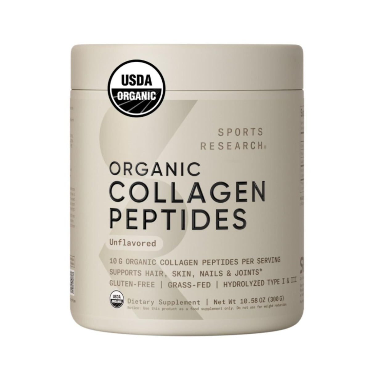 Sports Research Organic Collagen Peptides – Unflavored (30 Servings)