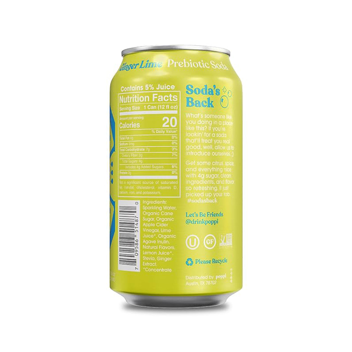 Poppi Ginger Lime Prebiotic Soda (355ml) - Klouds