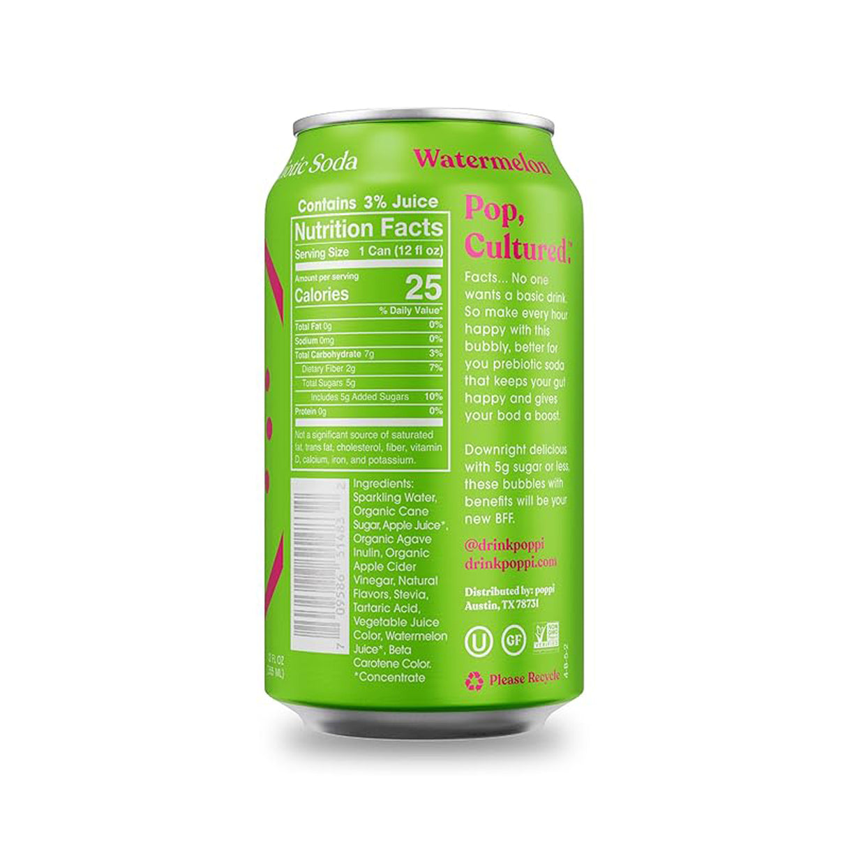 Poppi Watermelon Prebiotic Soda (355ml)