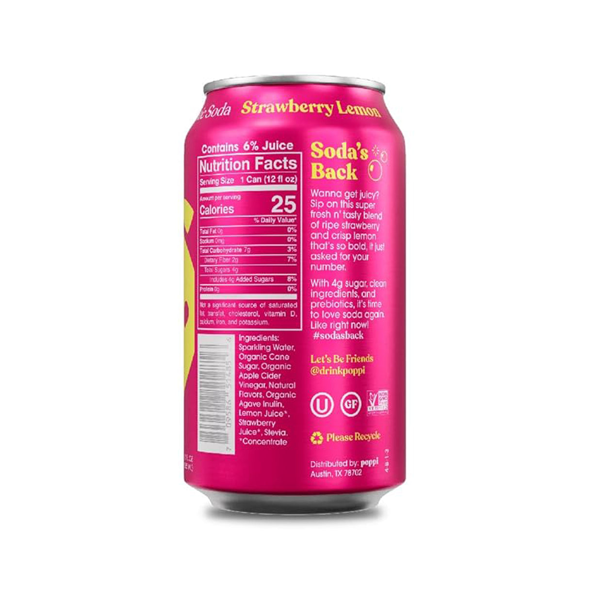 Poppi Strawberry Lemon Prebiotic Soda (355ml)