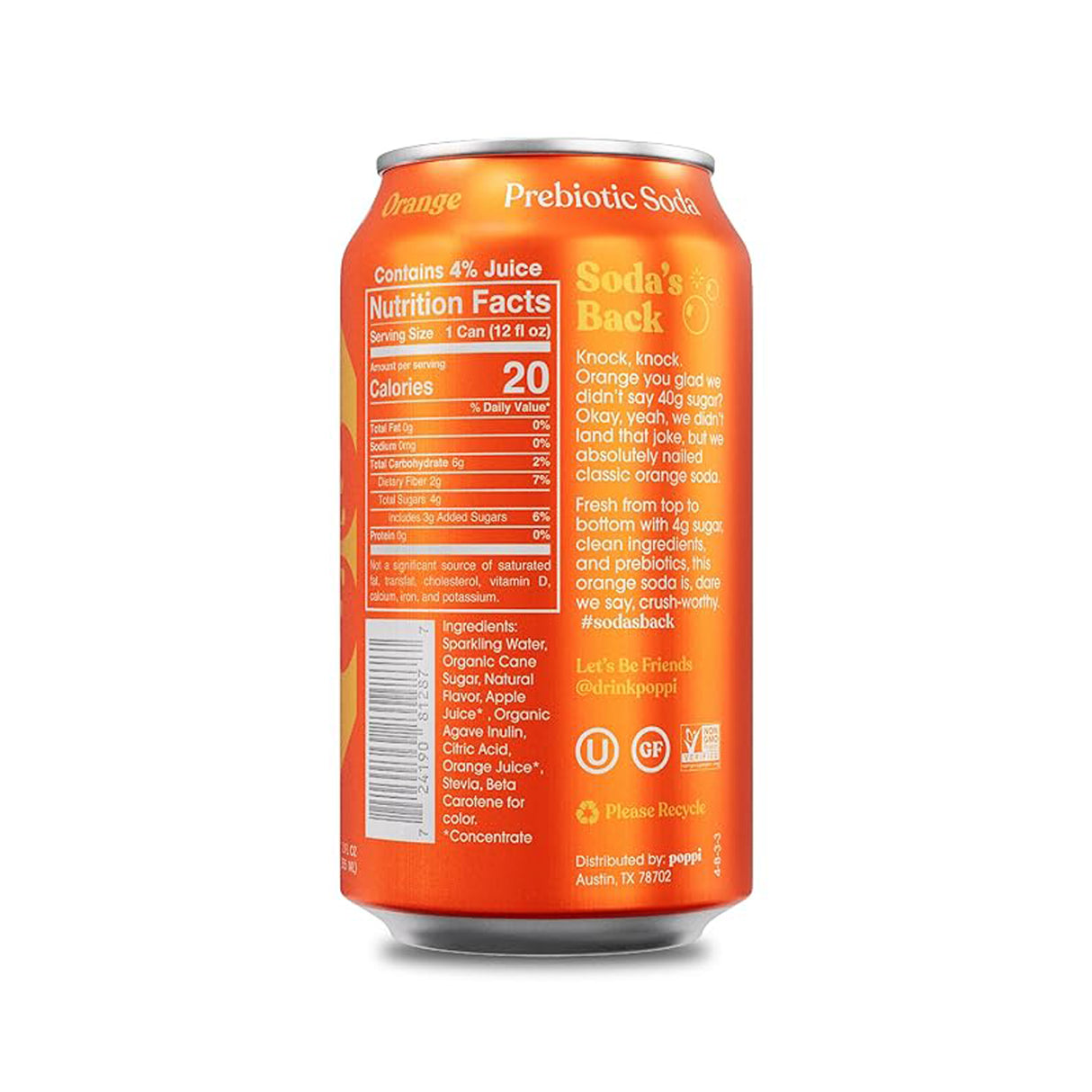 Poppi Orange Prebiotic Soda (355ml) - Klouds