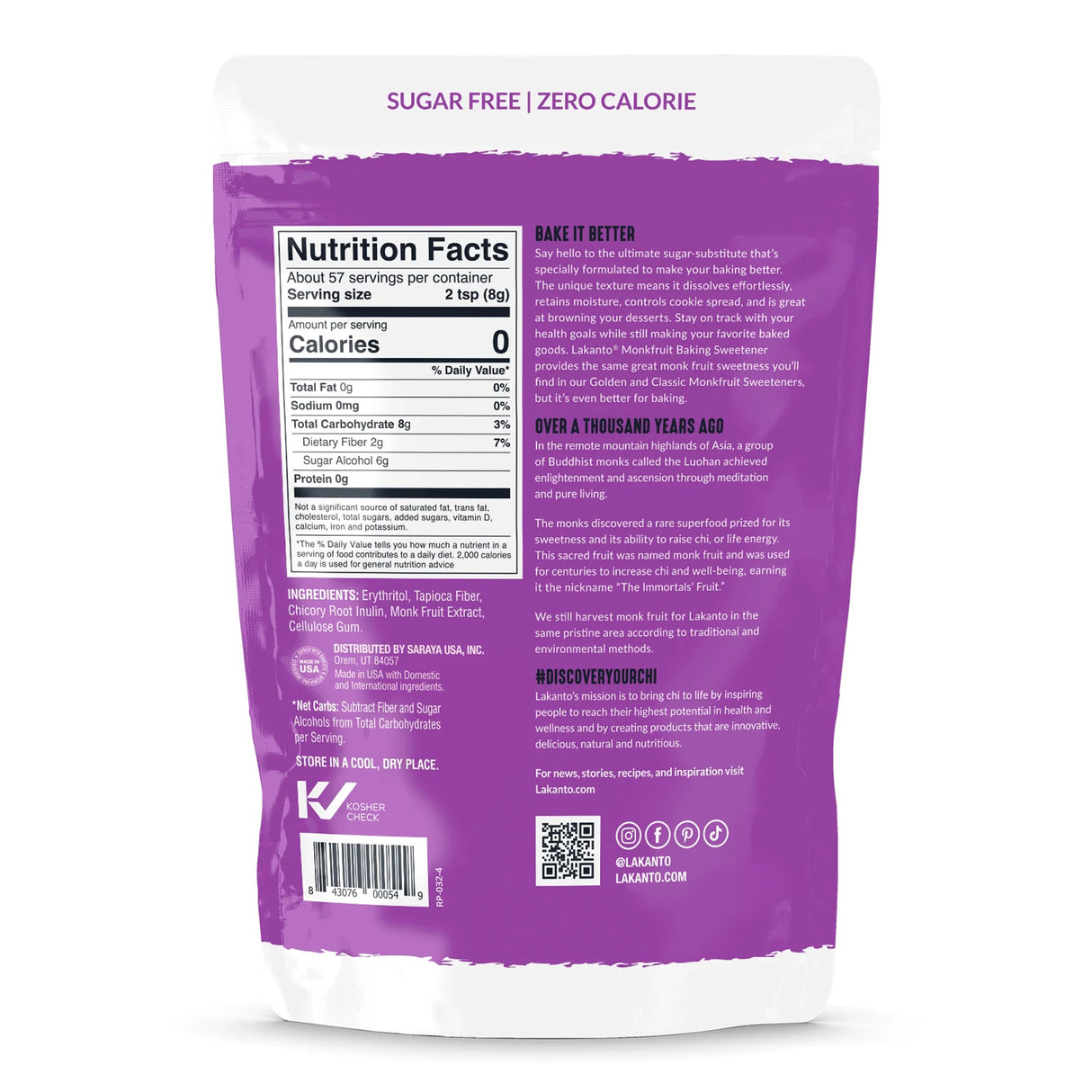 LAKANTO BAKING MONKFRUIT AND ERYTHRITOL SWEETENER - BAKING SUGAR REPLACEMENT (454g)