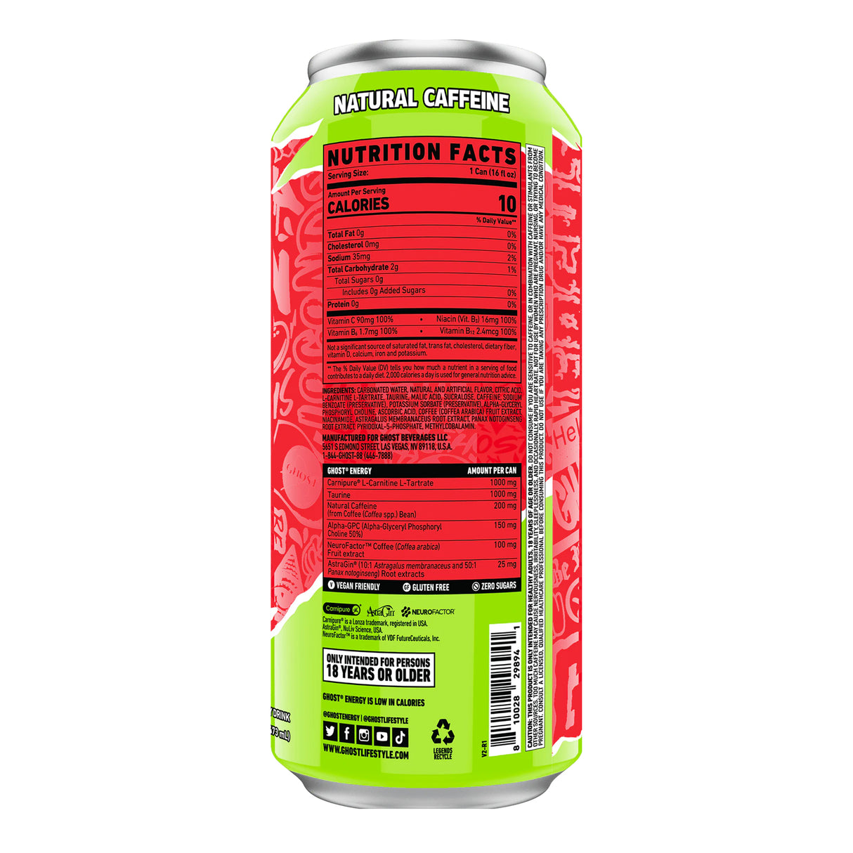 Ghost Energy Drink Cherry Limeade, Zero Sugars - 473 ml - Klouds