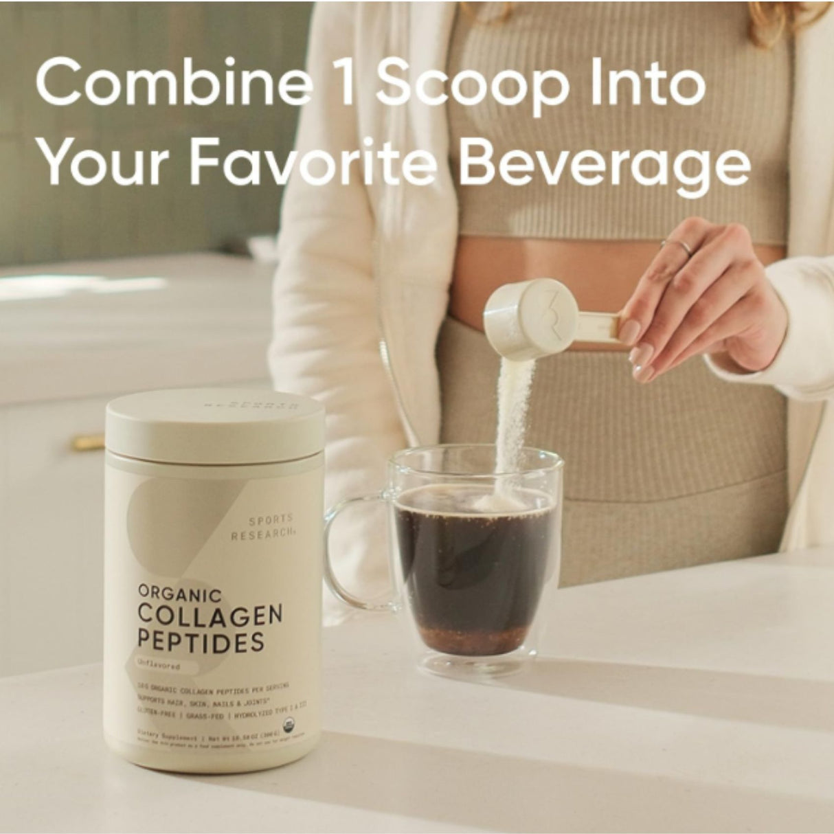 Sports Research Organic Collagen Peptides – Unflavored (30 Servings)