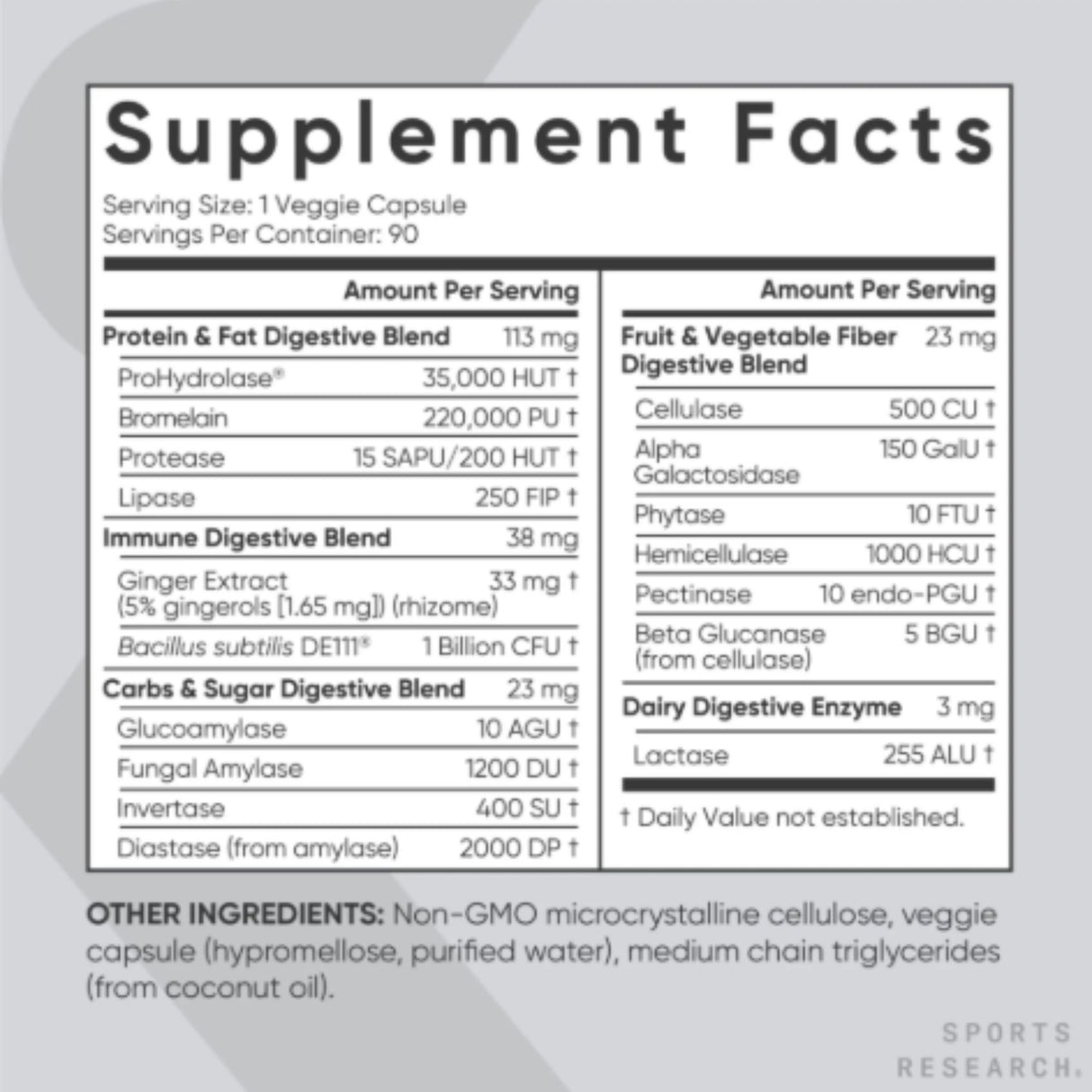 Sports Research Digestive Enzymes + Probiotic – 90 Veggie Capsules