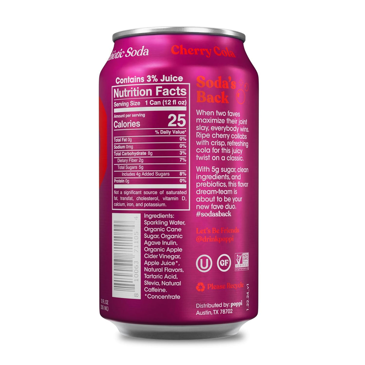 Poppi Cherry Cola Prebiotic Soda (355ml)