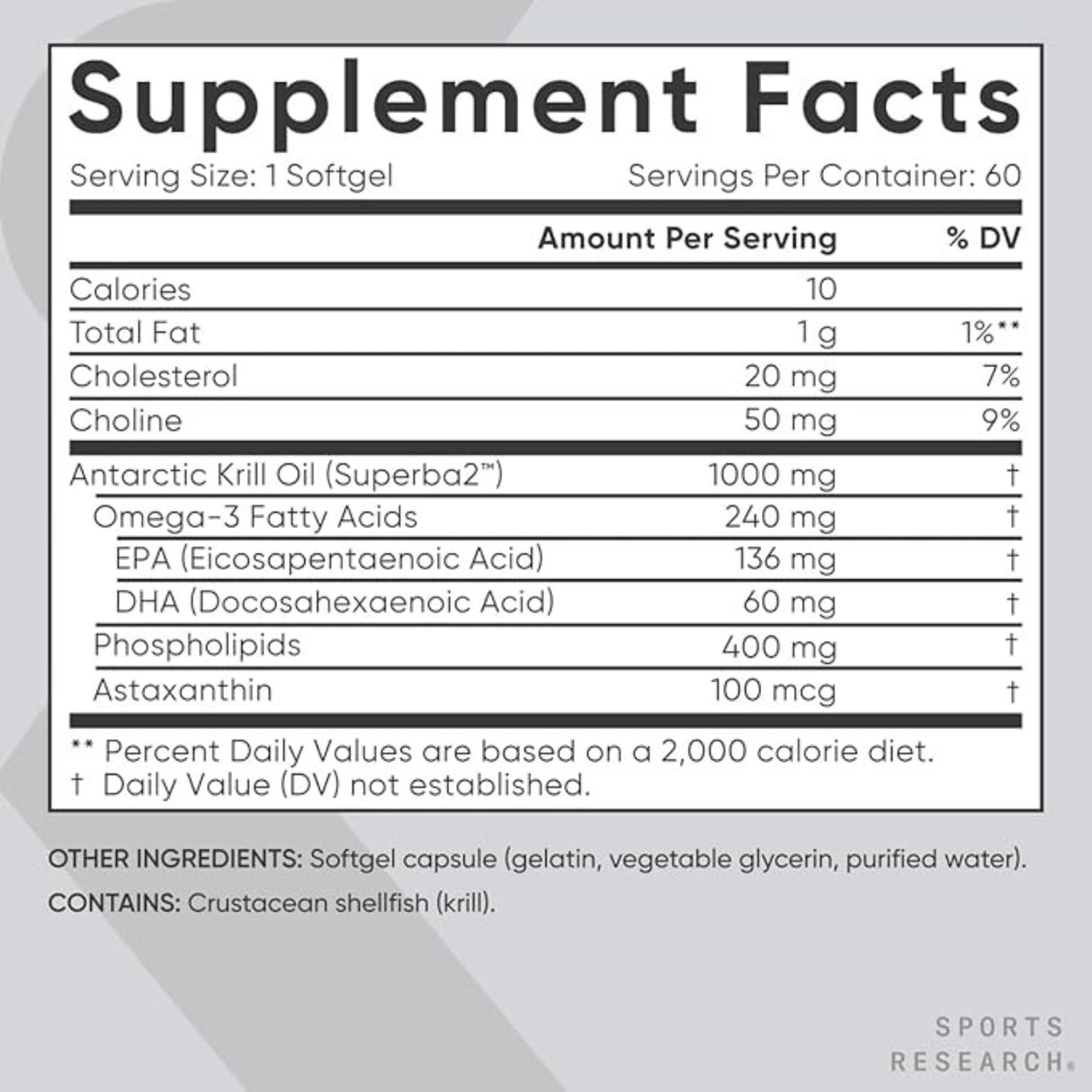 Sports Research Antarctic Krill Oil (Unflavored) – 60 Softgels