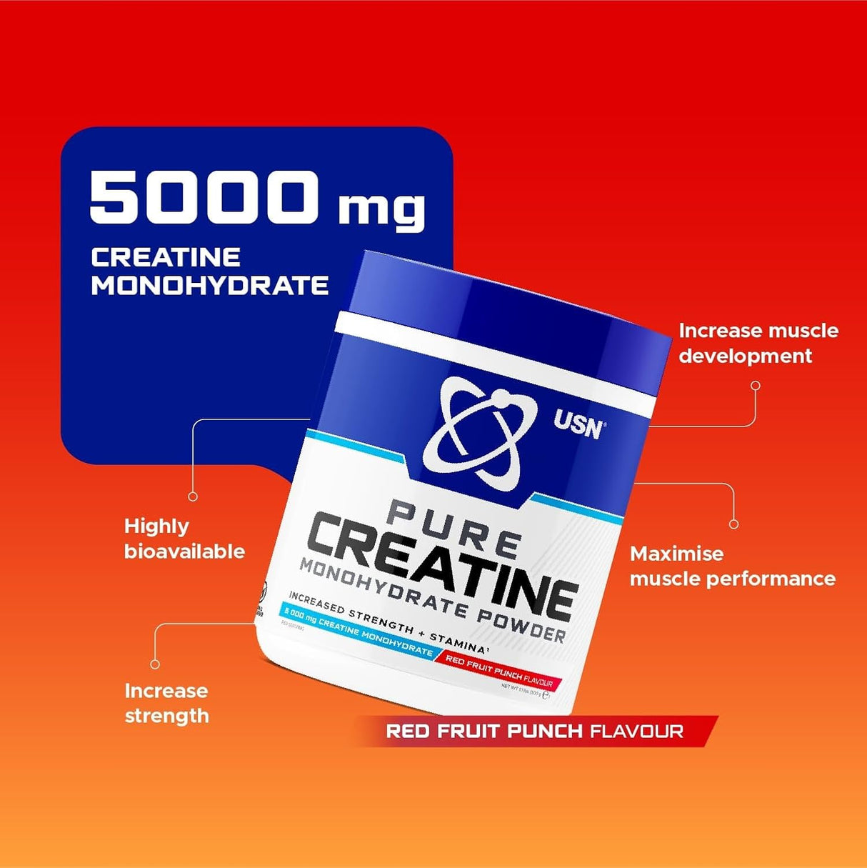 USN Creatine Monohydrate – Red Fruit Punch (500 g)