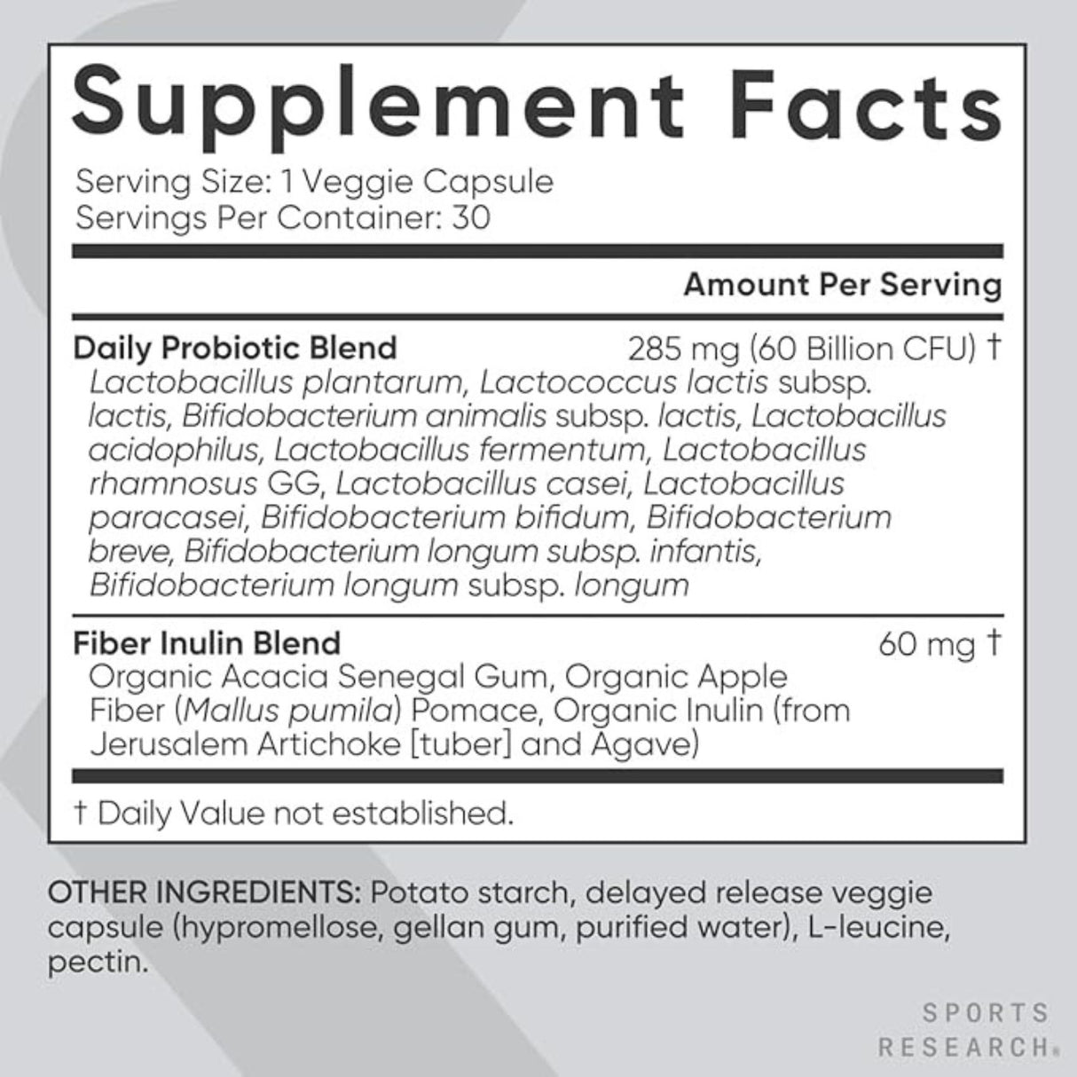 Sports Research Daily Probiotic 60 billion 30 Veggie Capsules