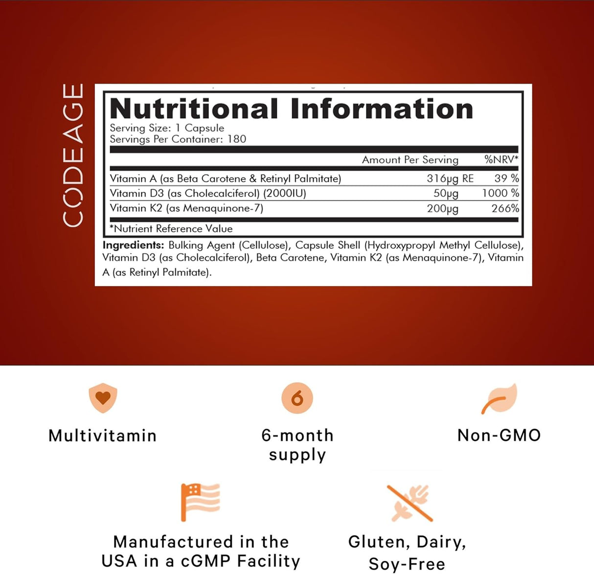 Codeage ADK Vitamins 180 Capsules