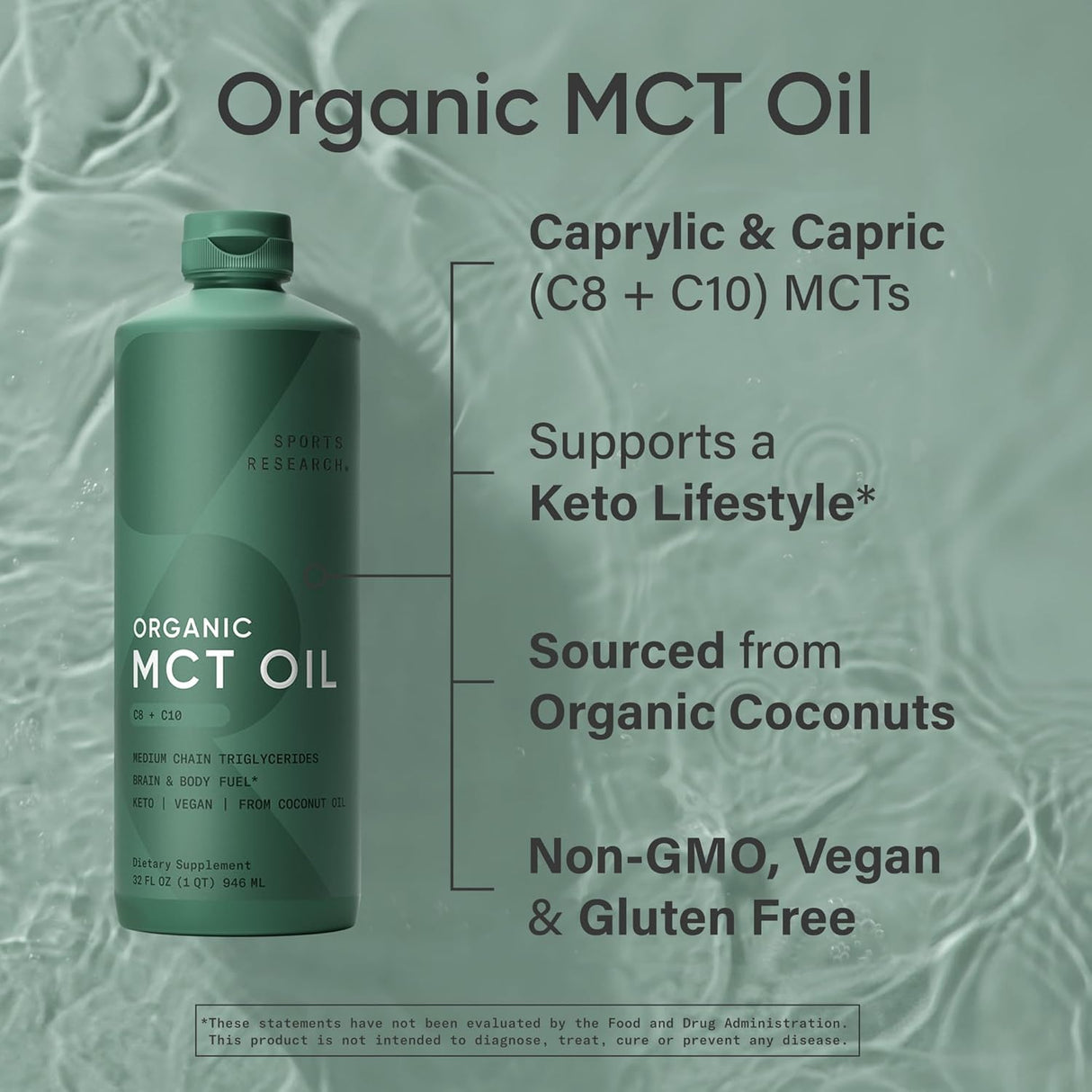 Sports Research MCT Oil from Organic Coconuts Unflavored C8, C10 946ml
