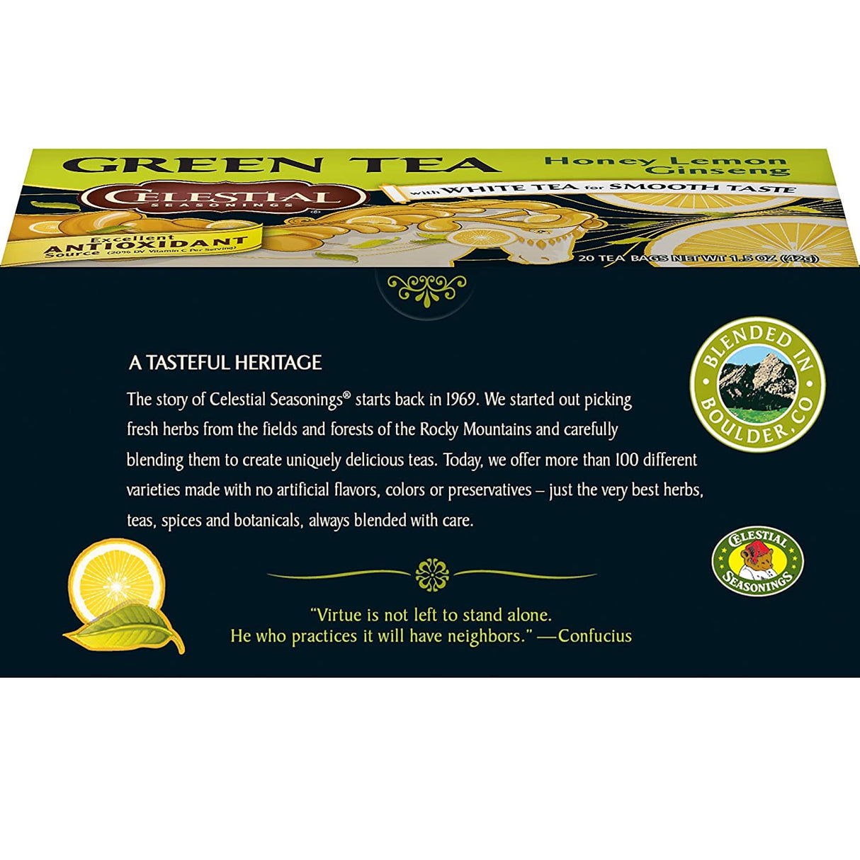 Celestial Seasonings Honey Lemon Ginseng Green Tea 20 Tea Bags