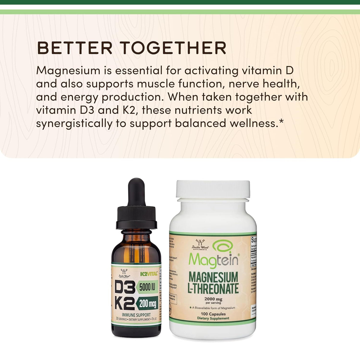 Double Wood Vitamin D3 + K2 Liquid - 5000 IU / 200 mcg 1 fl oz