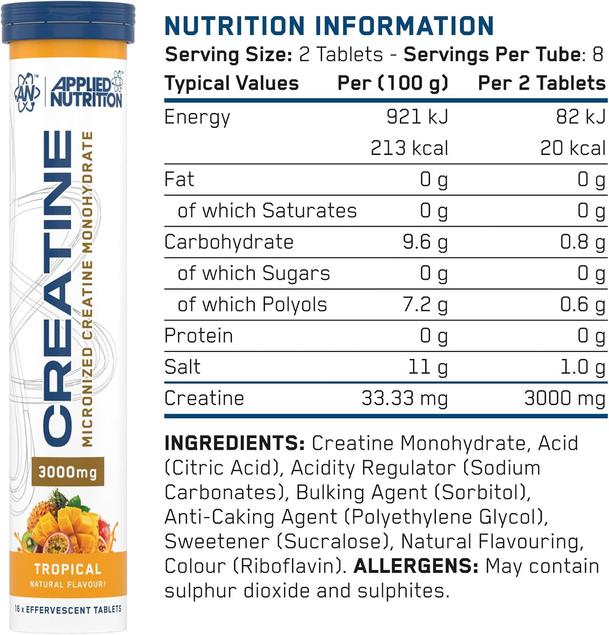 Applied Nutrition Creatine Monohydrates Effervescent Tropical Tablets 16