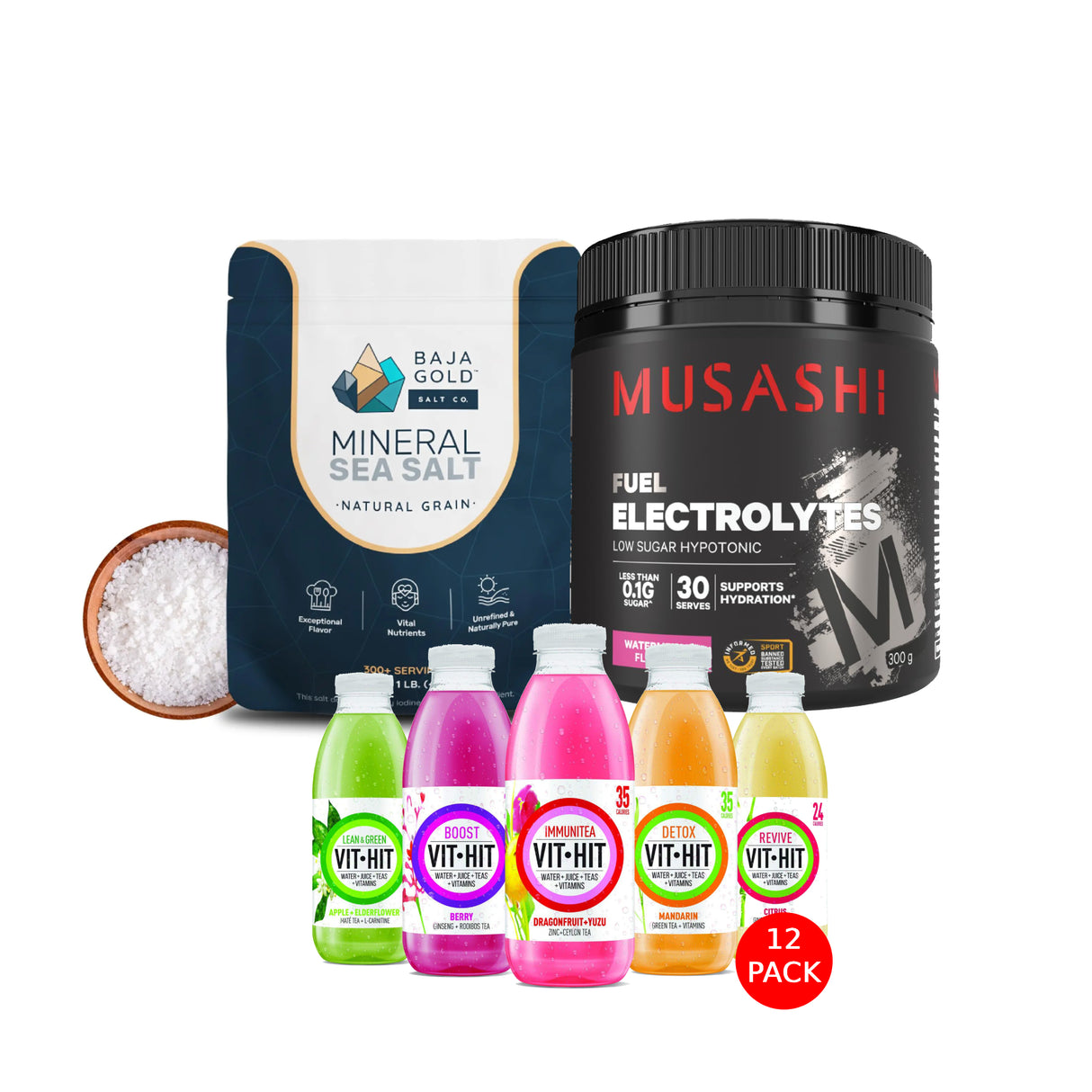 Klouds Hydration Bundle | Electrolyte Powder, Mineral Sea Salt & Vitamin Drinks (12-Pack) - Klouds