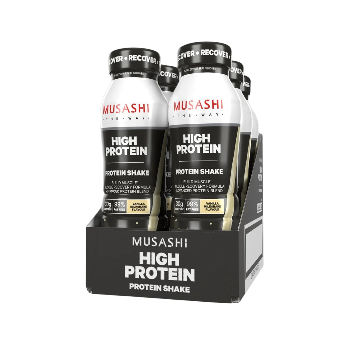 MUSASHI High Protein Shake Vanilla Milkshake Flavor 375ml (Box of 6 Drinks)