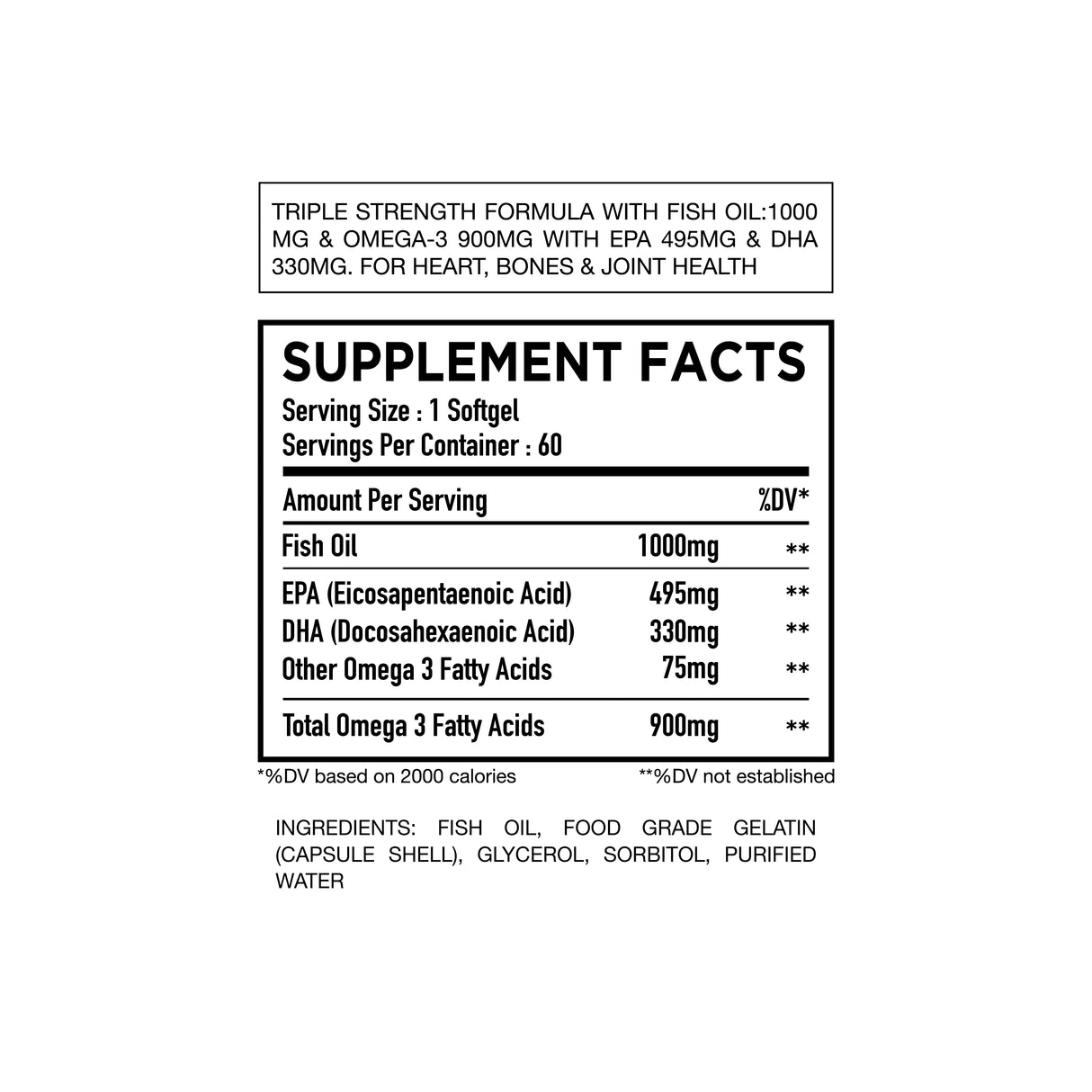 HC Nutrition Triple Strength Omega 3 Fish Oil | 60 Softgels