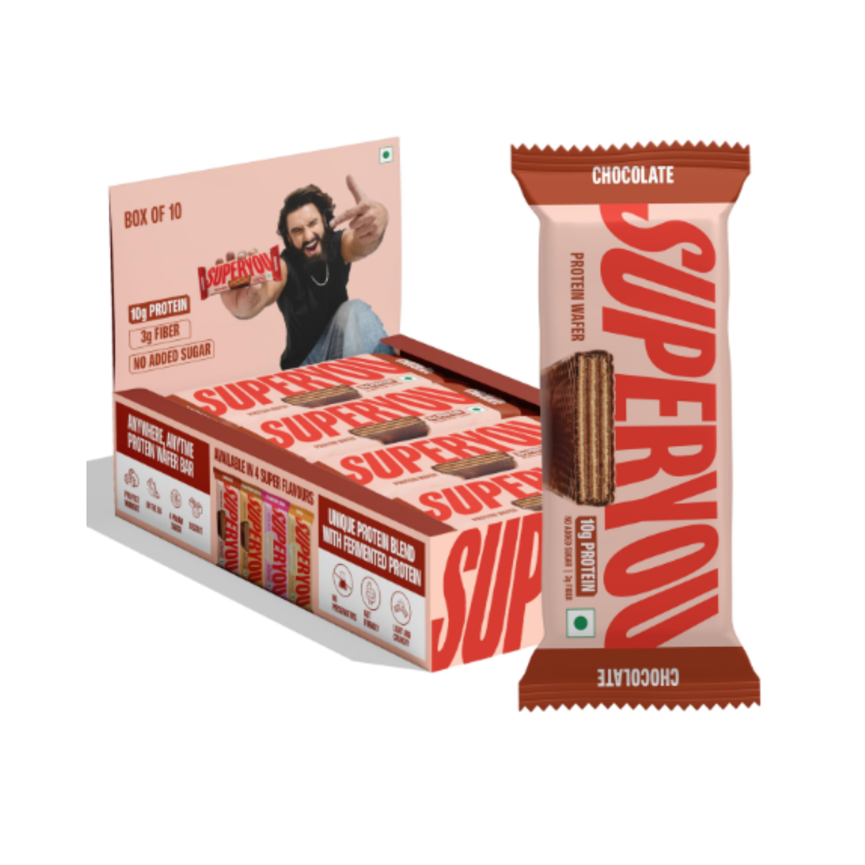 Super You Protein Wafer Crispy, Delicious Snack with 10g Protein Box Of 10
