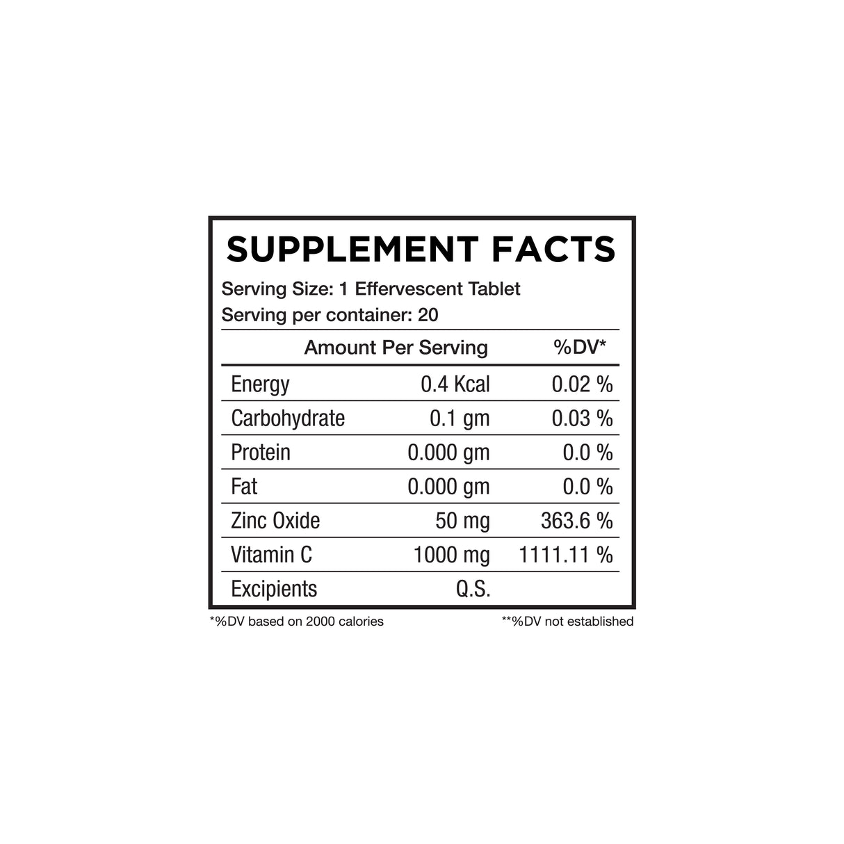 HC Nutrition Vitamin C 1000mg with zinc 50mg 20 Effervescent Tablets