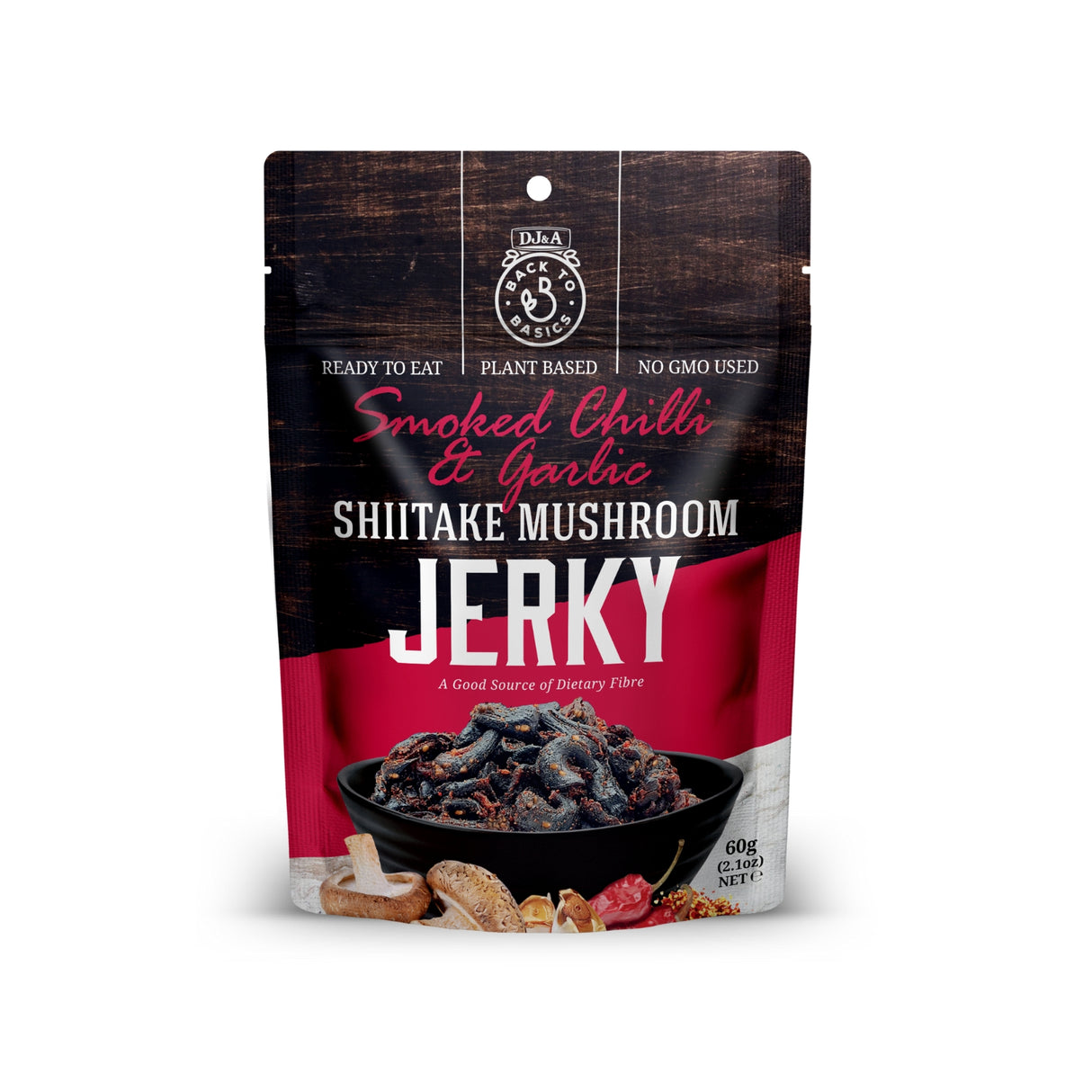 DJ&A Smoked Chilli & Garlic Shiitake Mushroom Jerky 60g