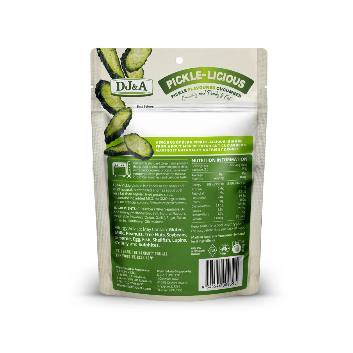 DJ&A Pickle-Licious Pickle Flavoured Cucumber Crisps 50g