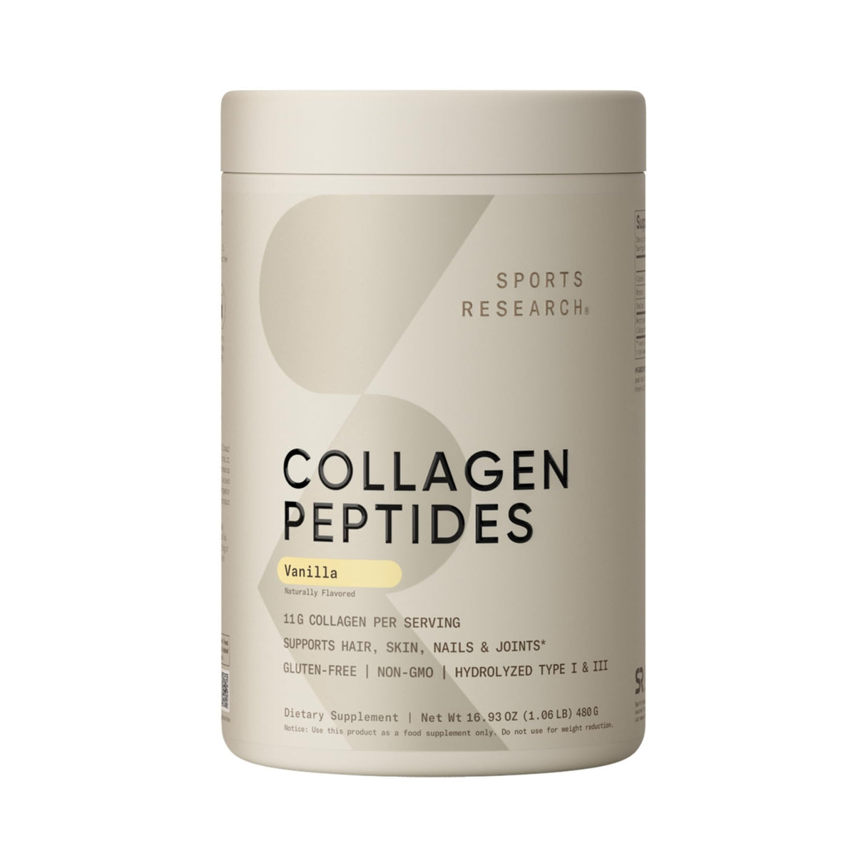 Sports Research Collagen Peptides – Vanilla (480g)
