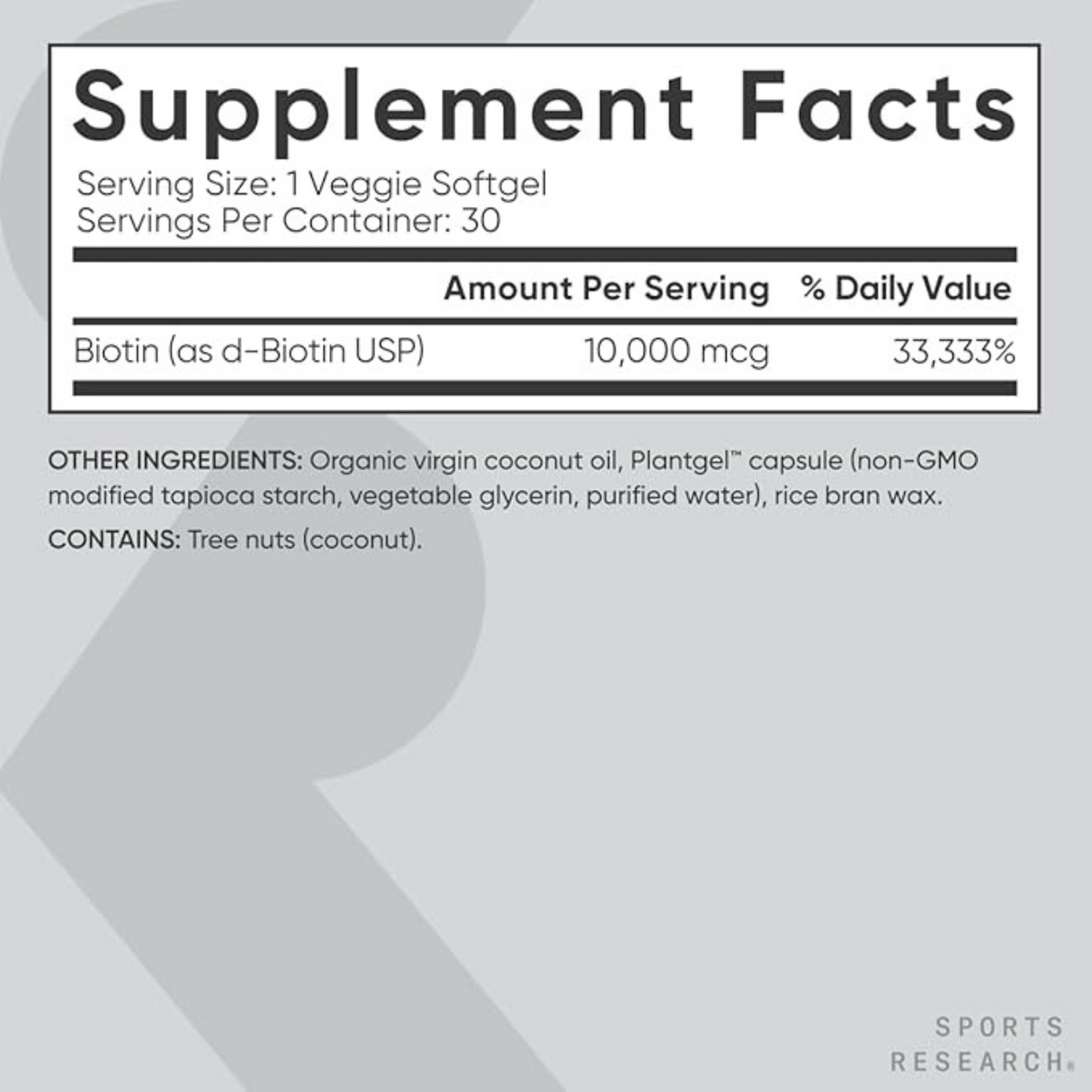 Sports Research Biotin 10000mcg 30 Veggie Softgel