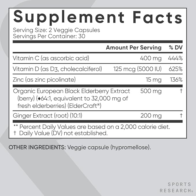 Sports Research Elderberry Zinc & D3 60 Veg Capsules
