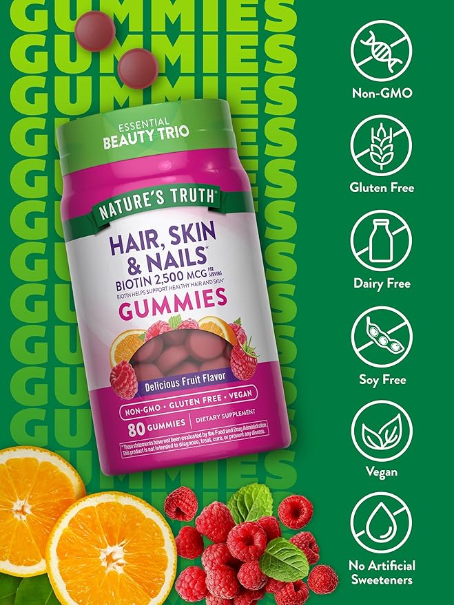 Nature’s Truth Hair, Skin & Nails – 80 Vegan Gummies Fruit Flavor