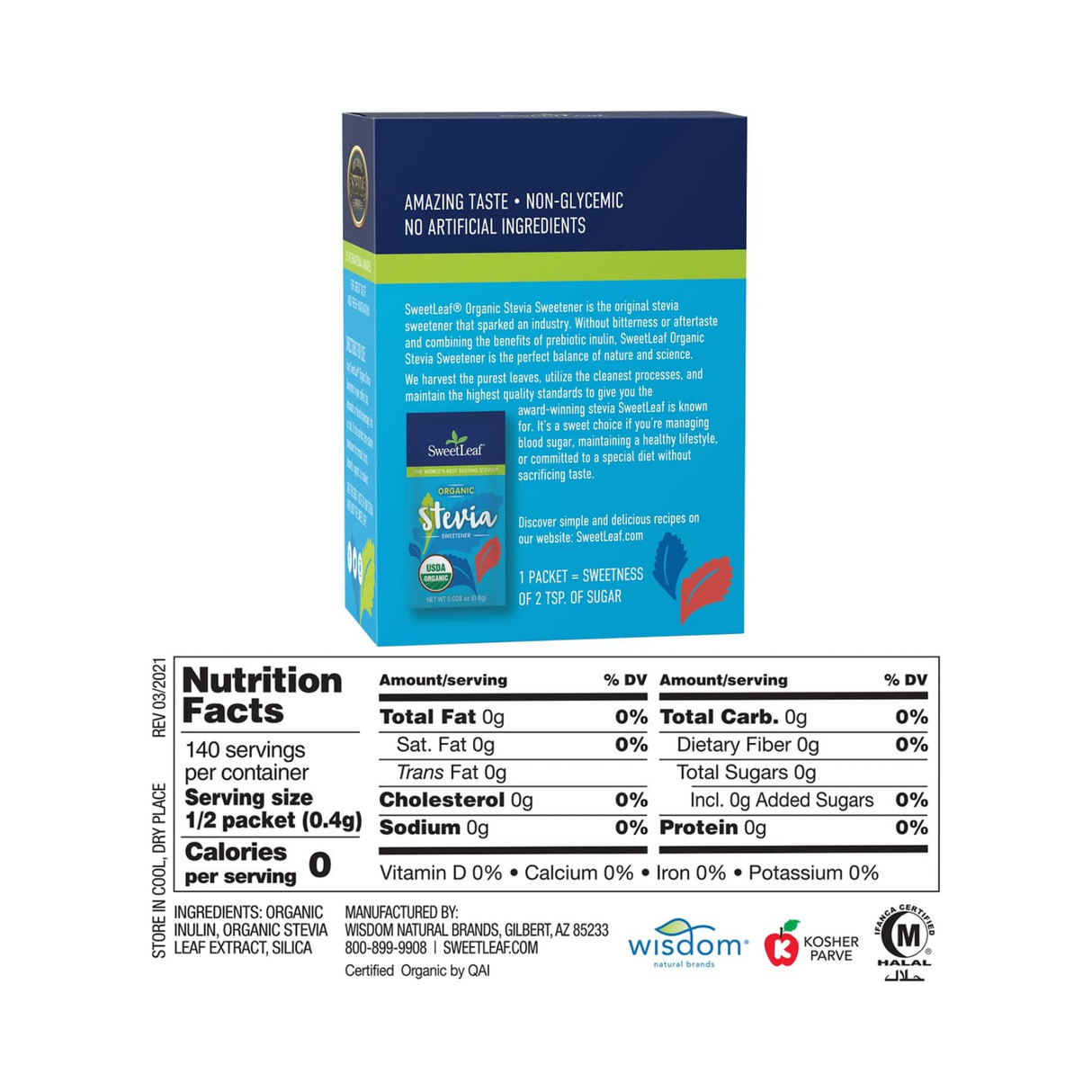 Sweet Leaf Natural Organic Stevia Sweetener 70 Count