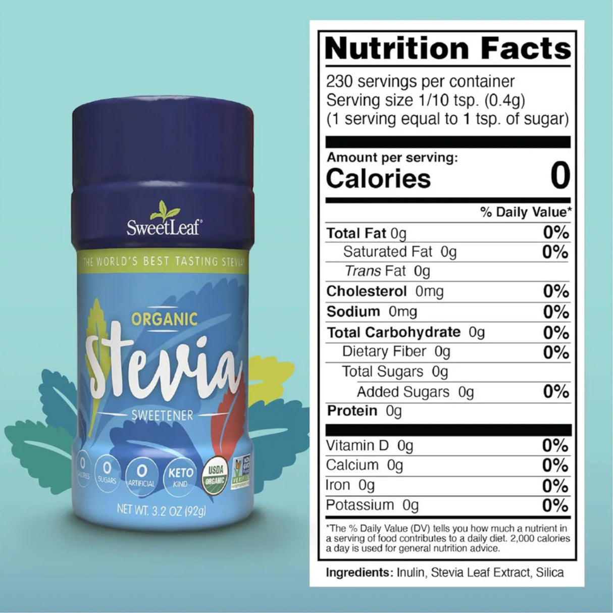 Sweet Leaf Organic Stevia Sweetener Shaker 3.2 oz