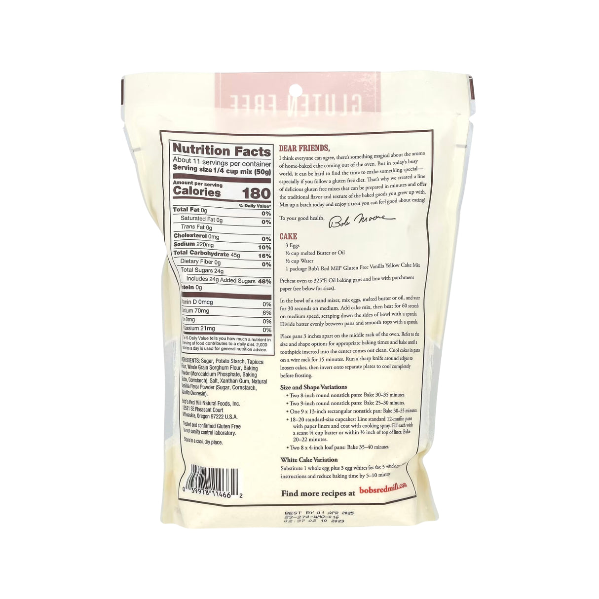 Bob’s Red Mill Gluten-Free Vanilla Yellow Cake Mix 539g