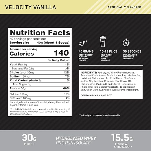 Optimum Nutrition Platinum Hydrowhey – Velocity Vanilla 1.6 kg