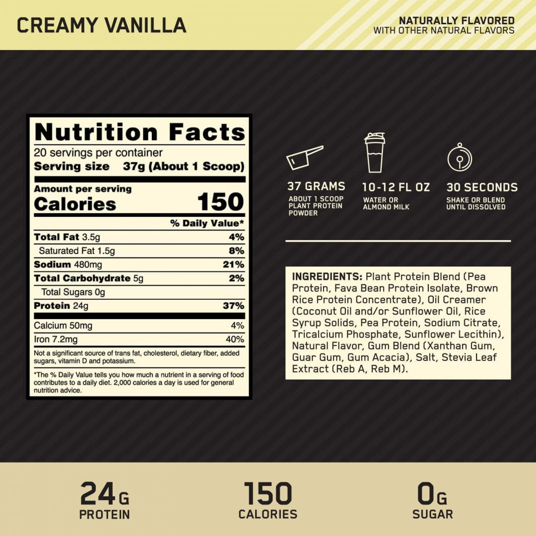 Optimum Nutrition Gold Standard 100% Plant Protein - Creamy Vanilla 1.63 lb