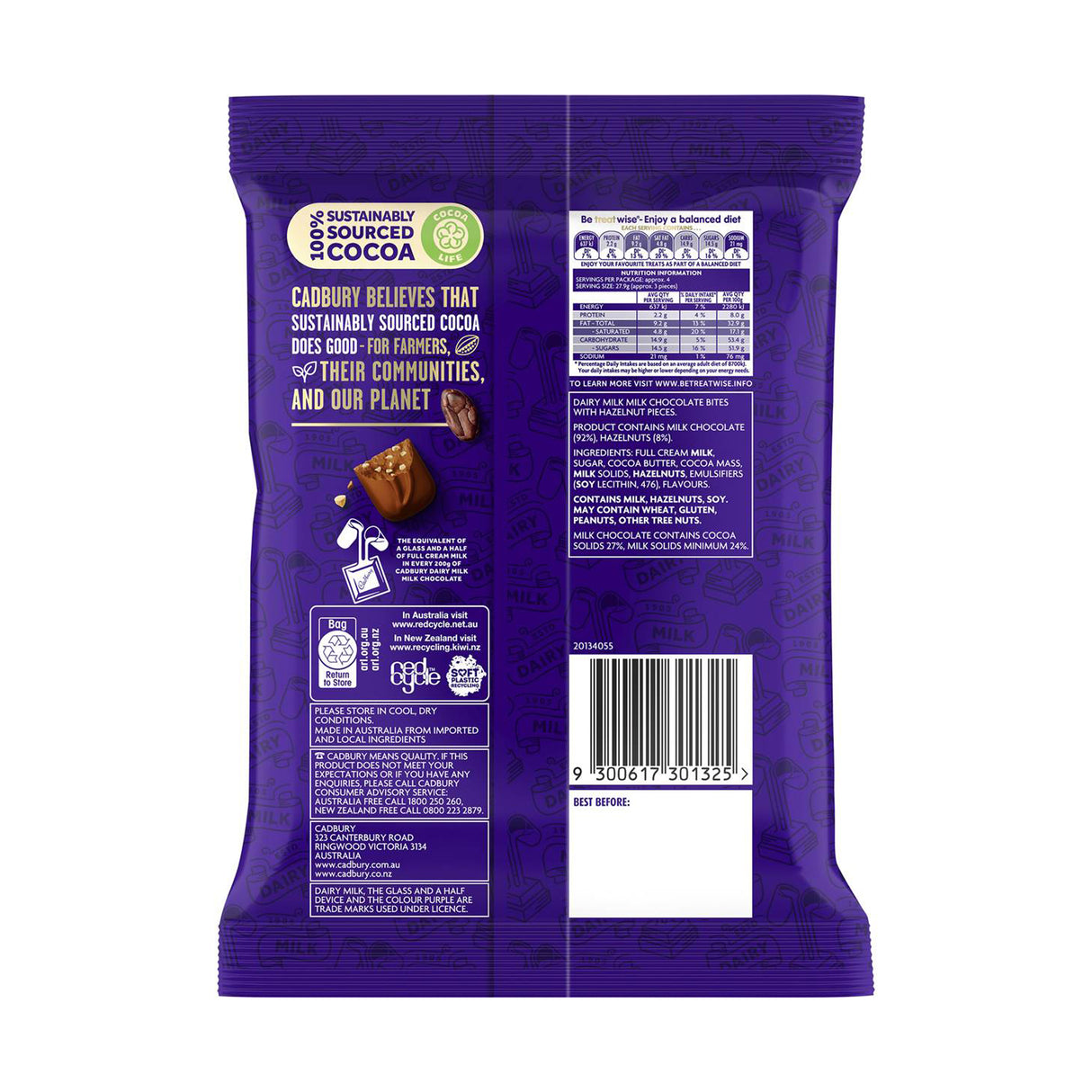 Cadbury Dairy Milk Hazelnut Chocolate Bites 130g