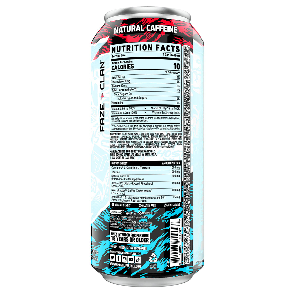 Ghost Energy Drink Faze Pop, Zero Sugars - 473 ml