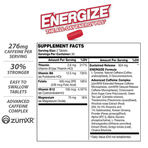 ENERGIZE™ Extra Strength Energy Pills - All Day Energy 60 Tabs