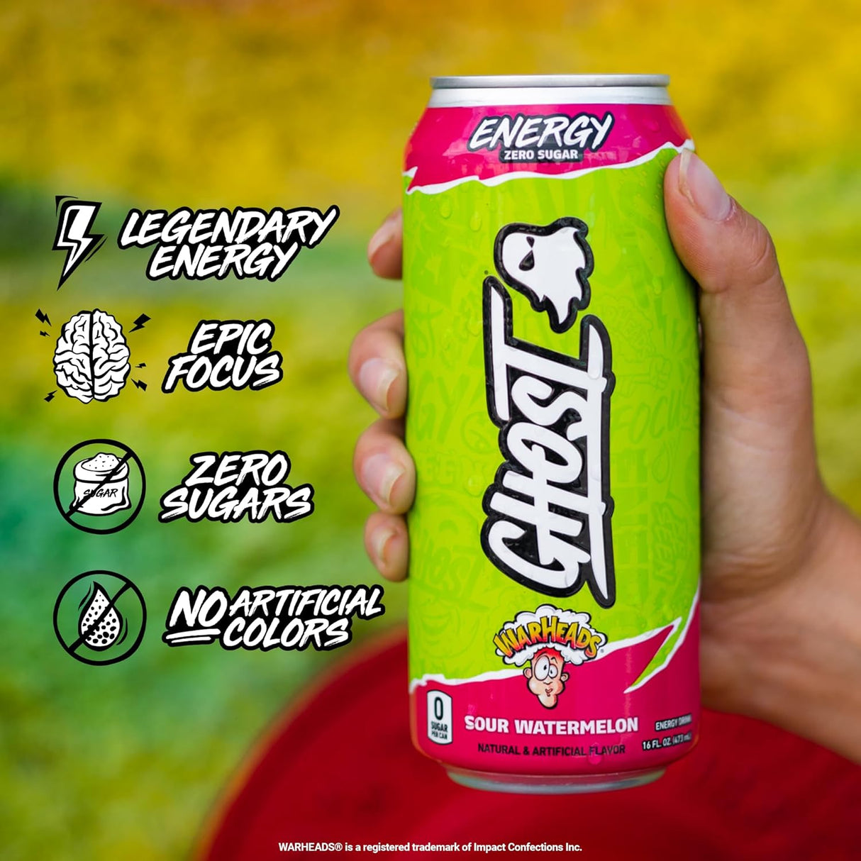 Ghost Energy Drink WARHEADS Sour Watermelon, Zero Sugars - 473 ml