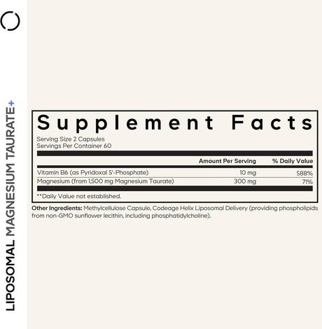 Liposomal Magnesium Taurate+ 120 Vegetable Capsules