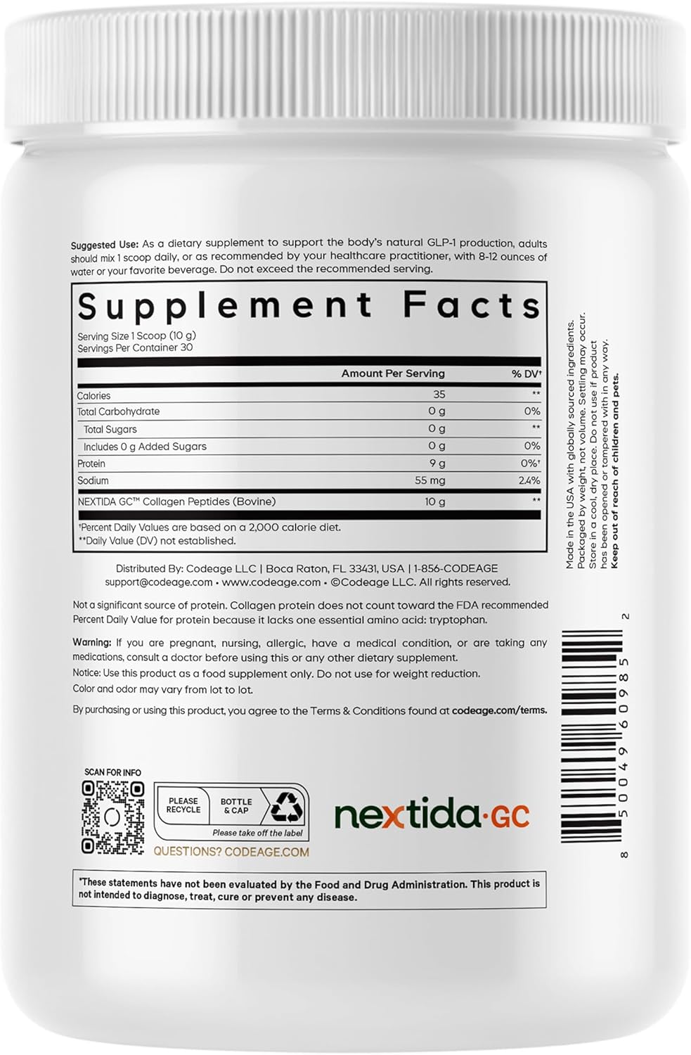Codeage GLP-1 Collagen Peptides – Trim & Glow Unflavored Powder 300g