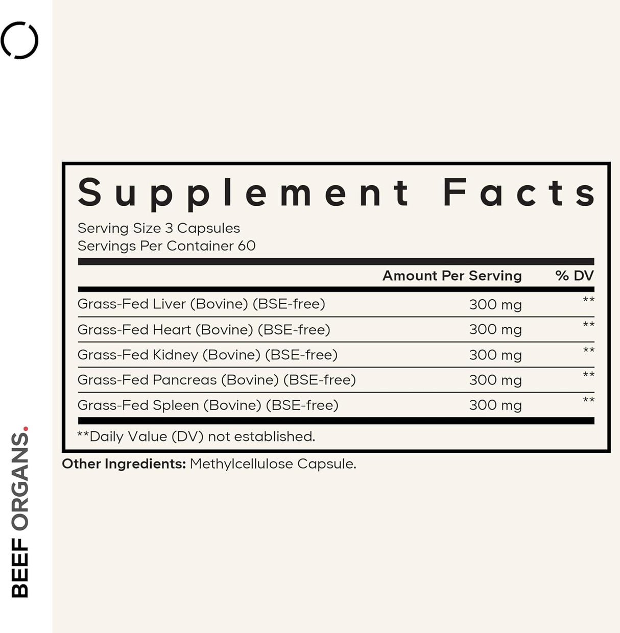 Grass Fed Beef Organs Supplement 180 Capsules