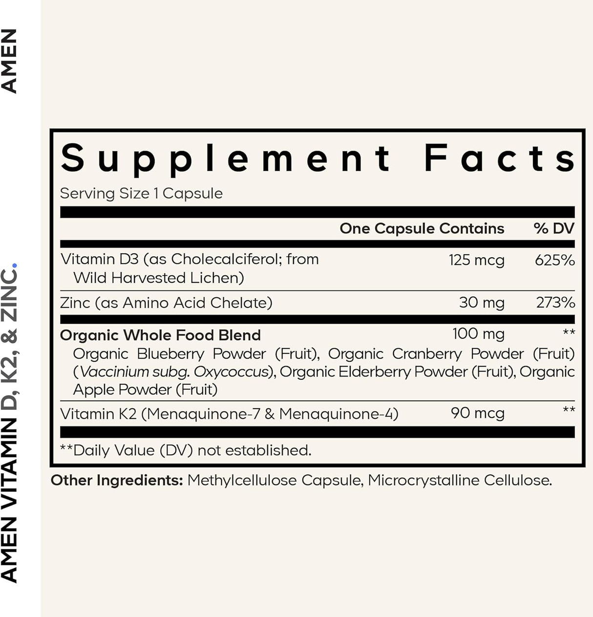 Codeage Amen Vitamin D3, K2 & Zinc  60 Vegetable Capsules