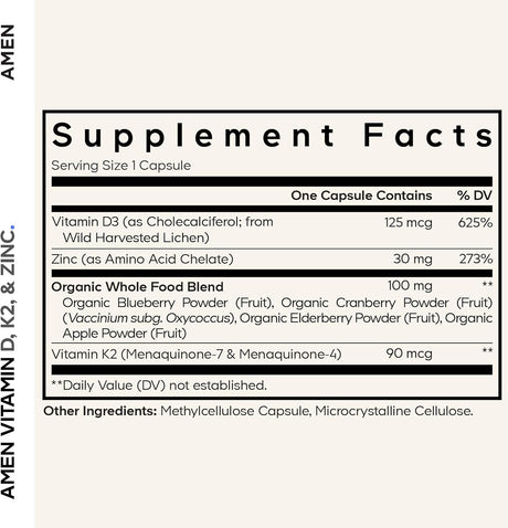 Codeage Amen Vitamin D3, K2 & Zinc  60 Vegetable Capsules