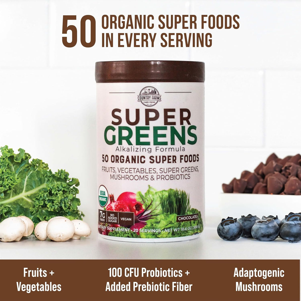 Country Farms Super Greens Powder - Chocolate 300g