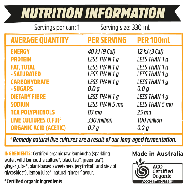 Remedy Organic Kombucha Ginger Lemon 330ml