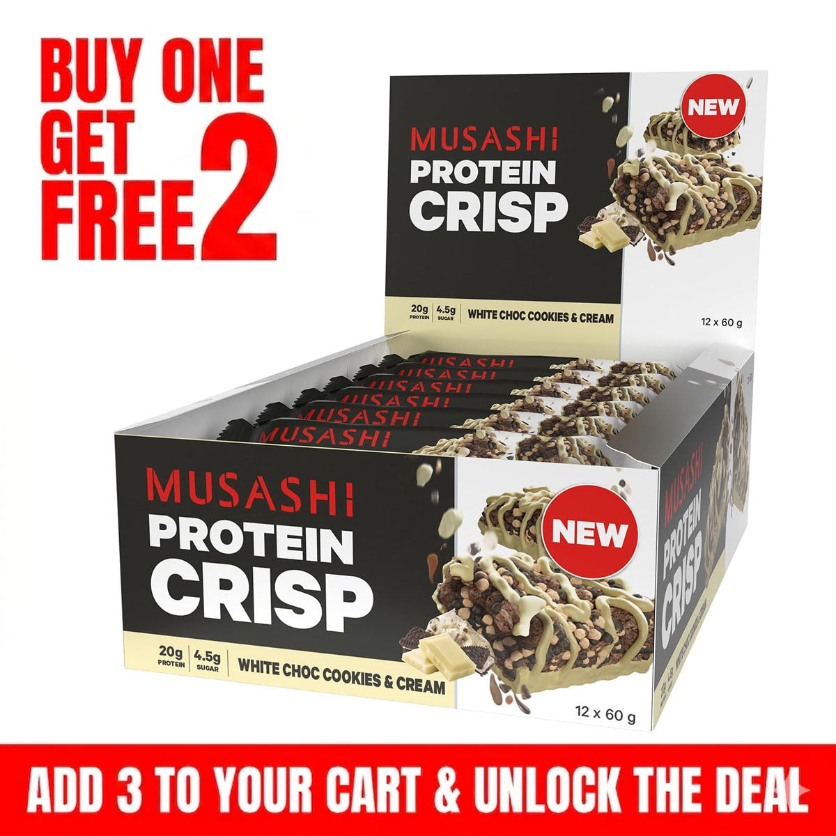 MUSASHI Protein Crisp Bar 60g (Box of 12 Bars)