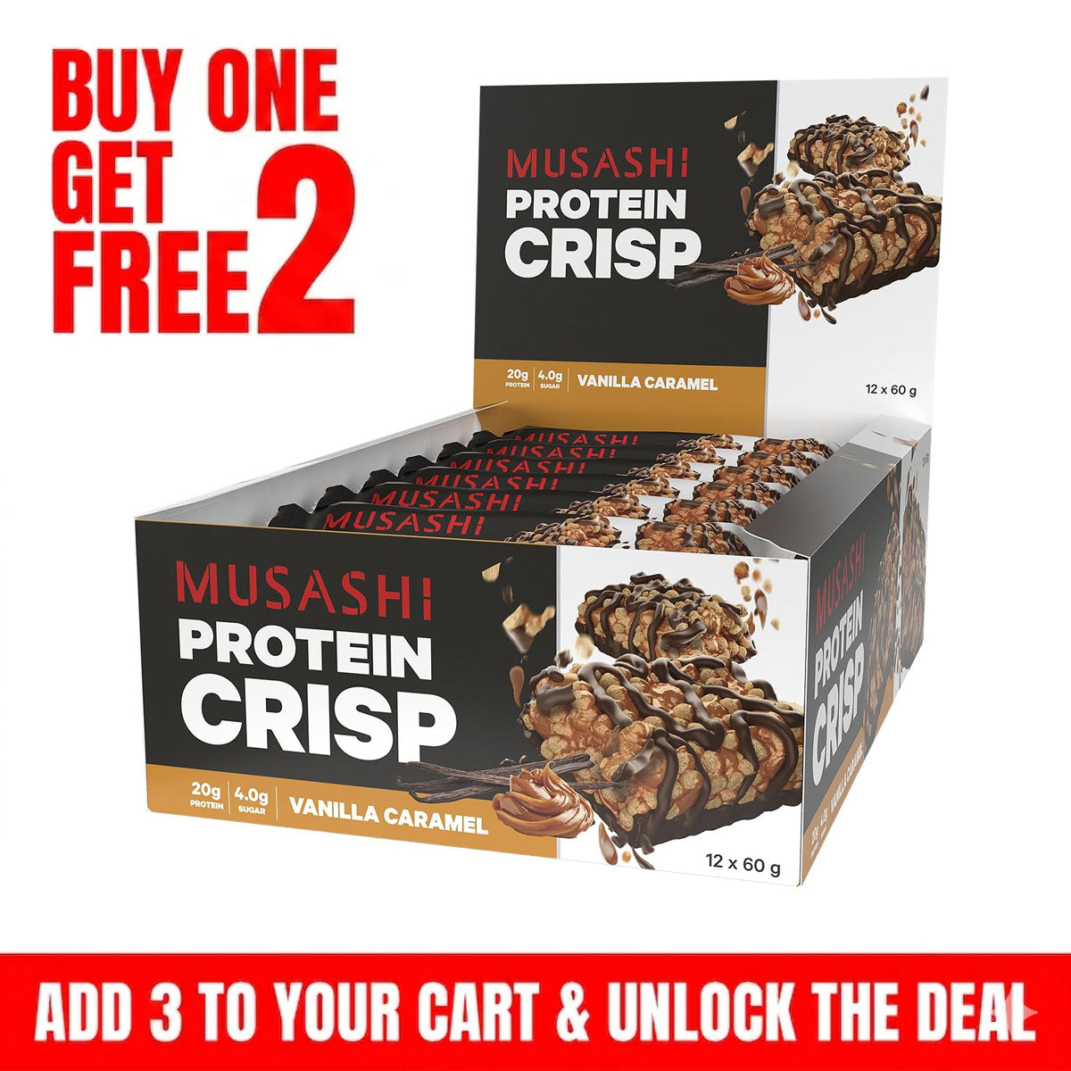 MUSASHI Protein Crisp Bar 60g (Box of 12 Bars)