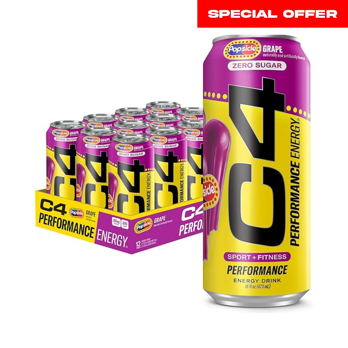 C4 Original Energy Drink Popsicle Grape - Pack of 12