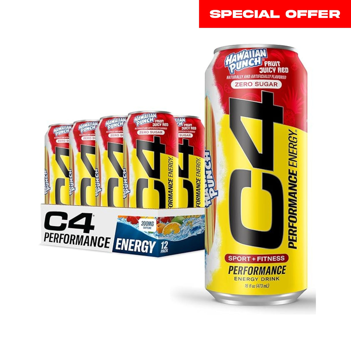 C4 Energy Drink Hawaiian Punch Fruit Juicy Red - Pack of 12